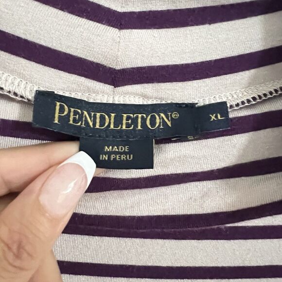 Pendleton Long Sleeve Tunic Shirt Size XL Gray Purple Striped Mock Preppy Relax - Picture 4 of 7